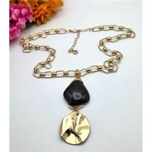 Versona  Statement Necklace Gold Tone Black Pendant 23 in adj.
